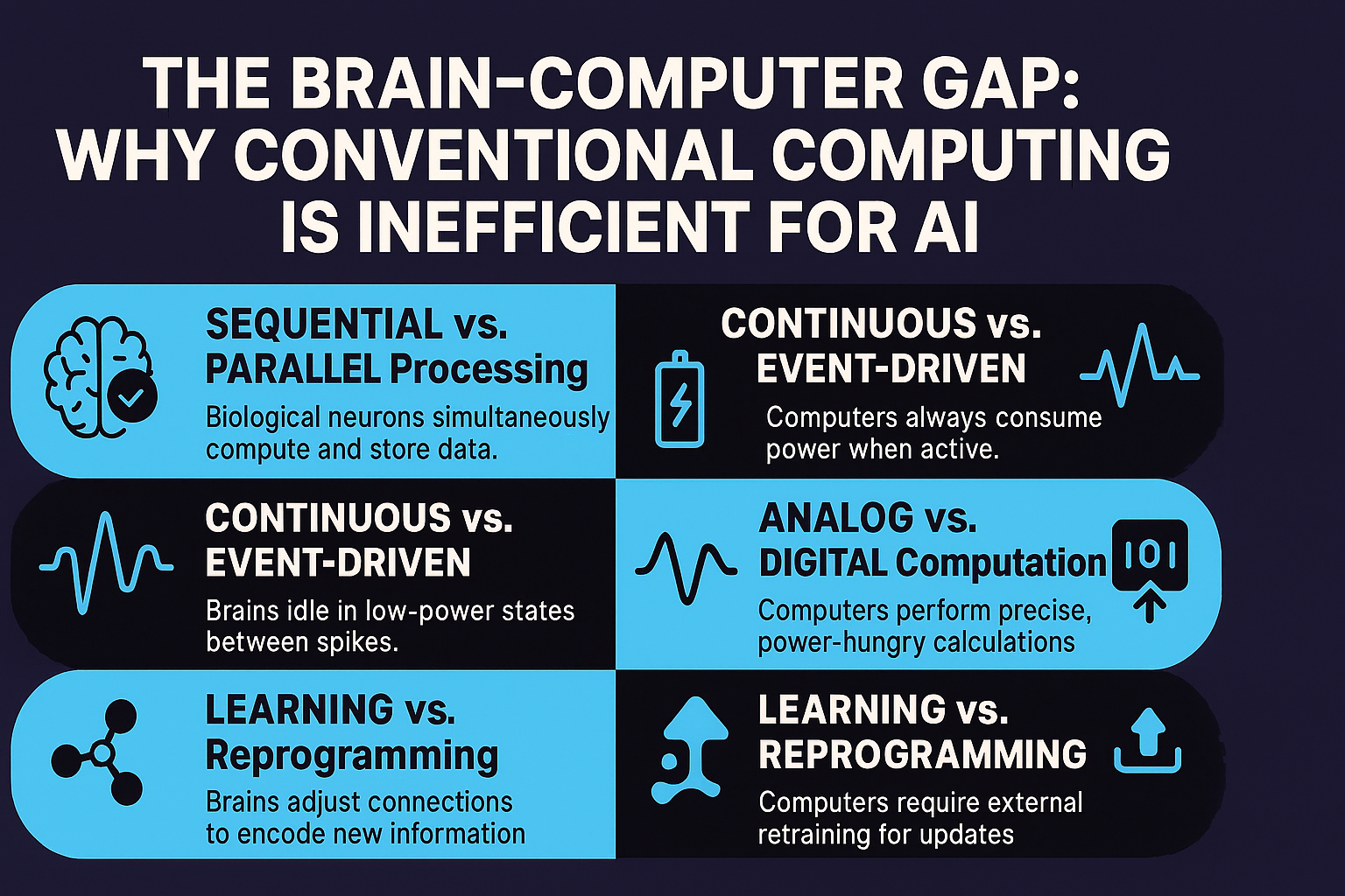 The Brain-Computer Gap: Why Conventional Computing Is Inefficient for AI Infographic