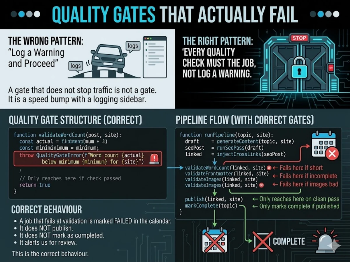 Quality gates that actually fail the job instead of logging a warning and proceeding