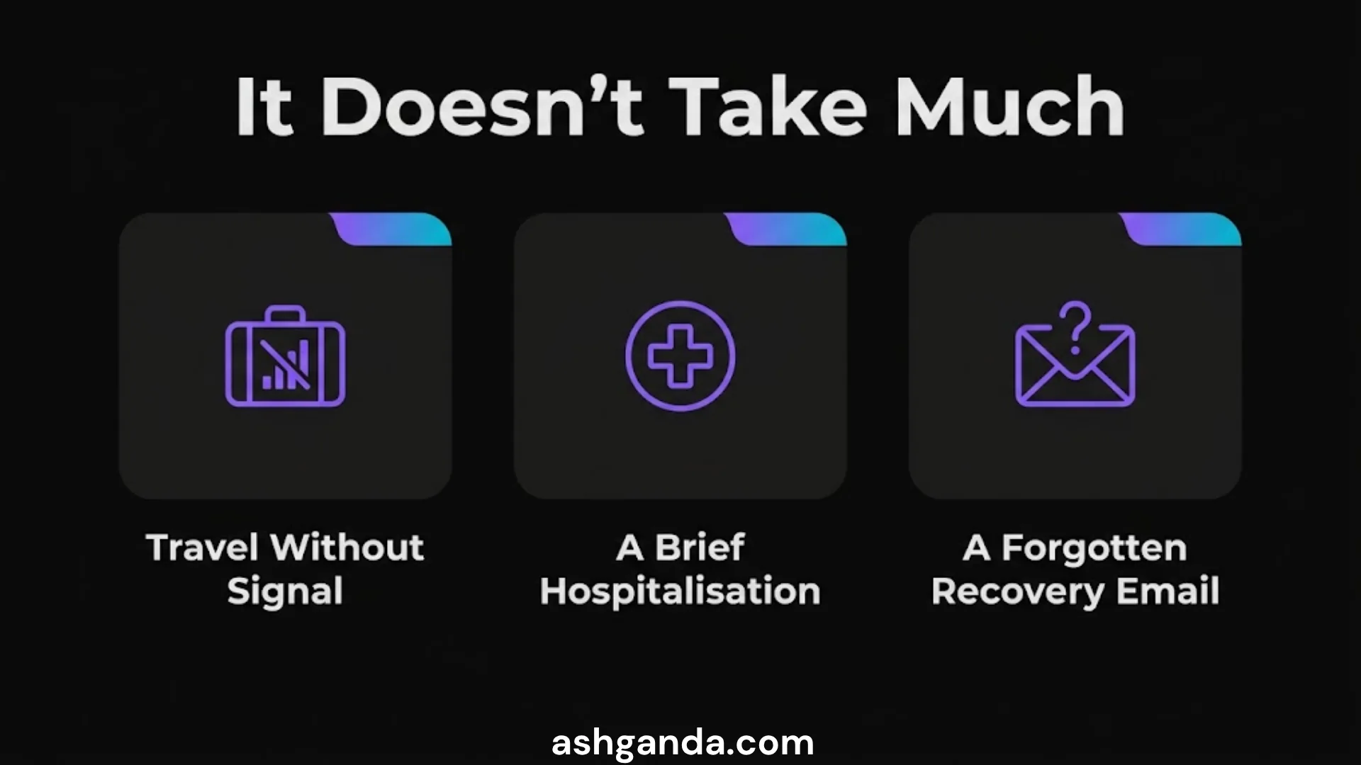 It does not take much: travel without signal, a brief hospitalisation, a forgotten recovery email.