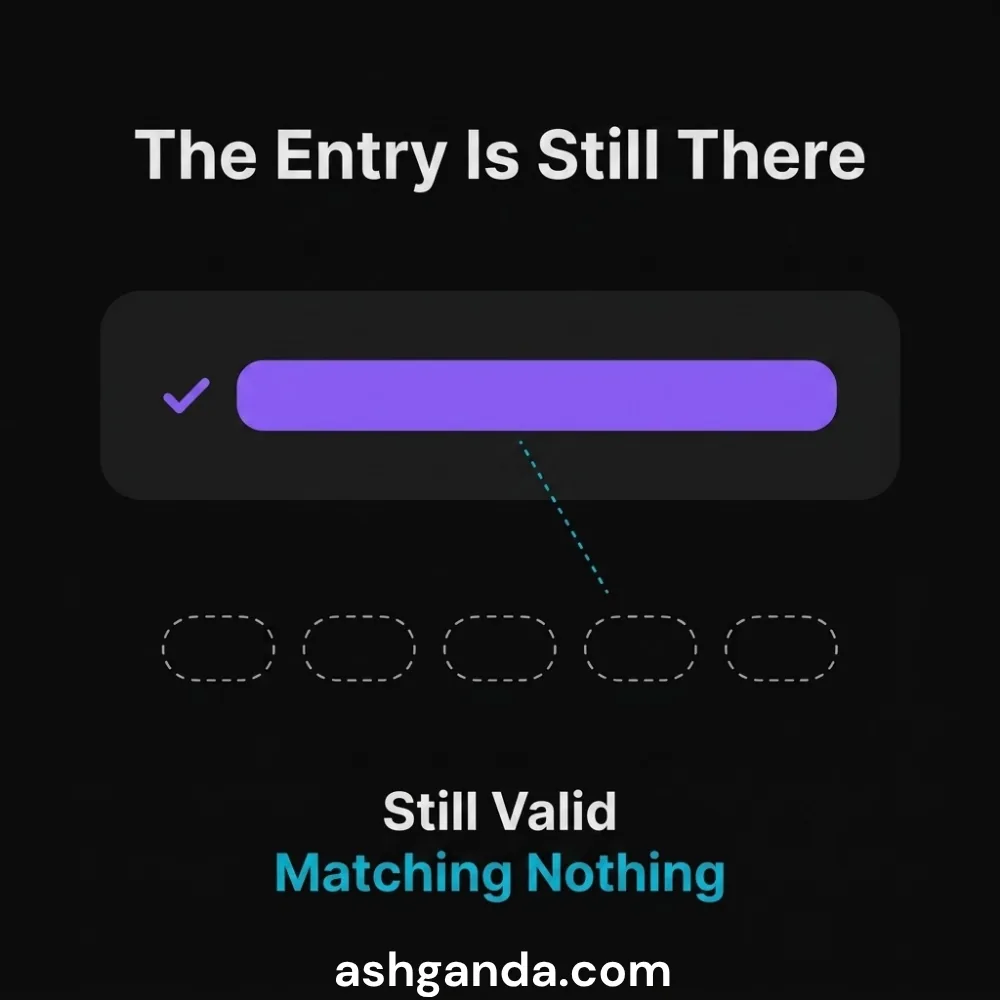 The allowlist entry is still there, still valid, and matching nothing